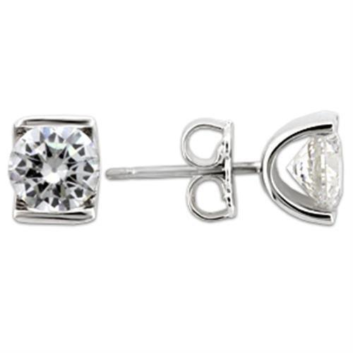 0W178 - Rhodium 925 Sterling Silver Earrings with AAA Grade CZ  in