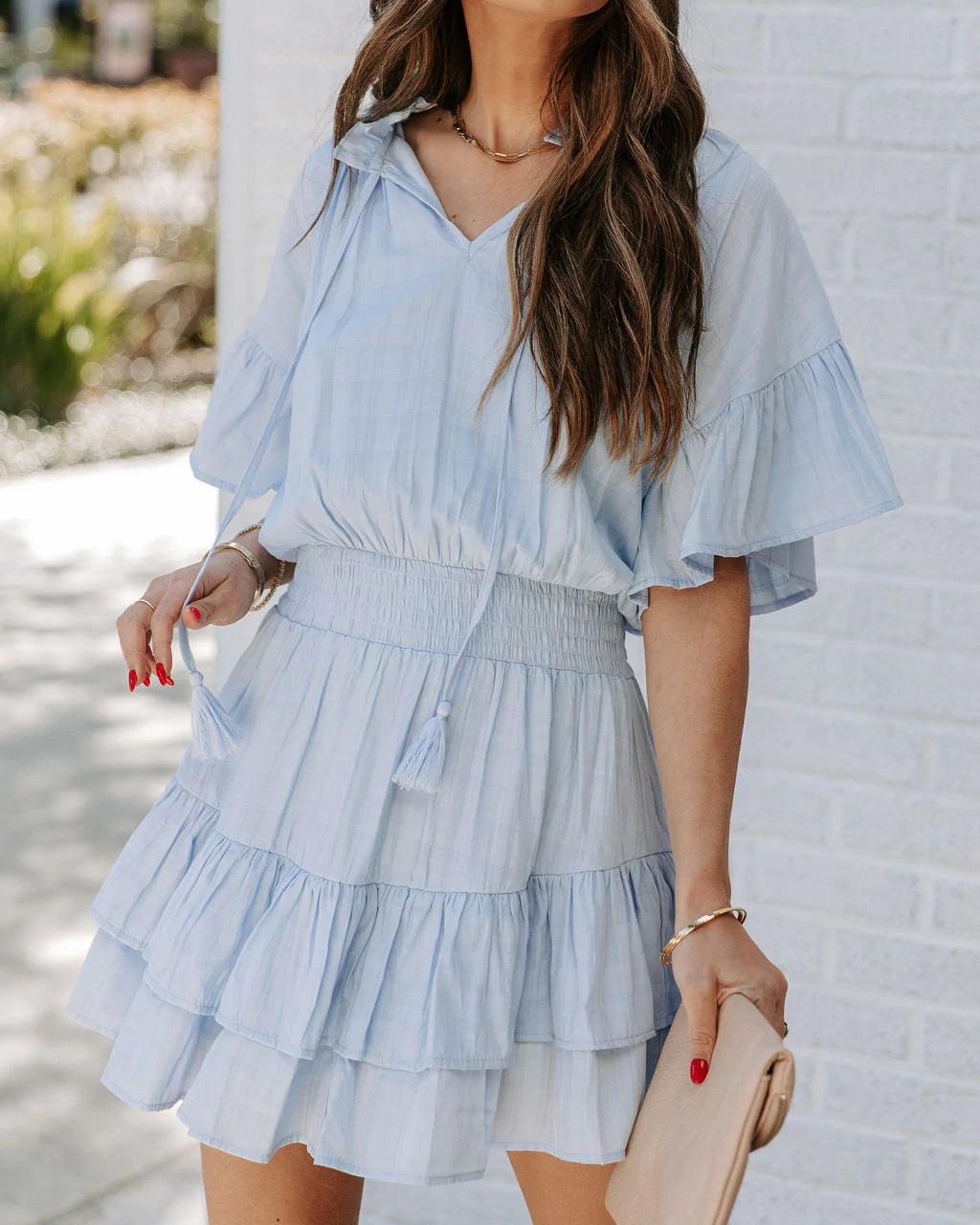 European And American Ruffled Solid Color Dress