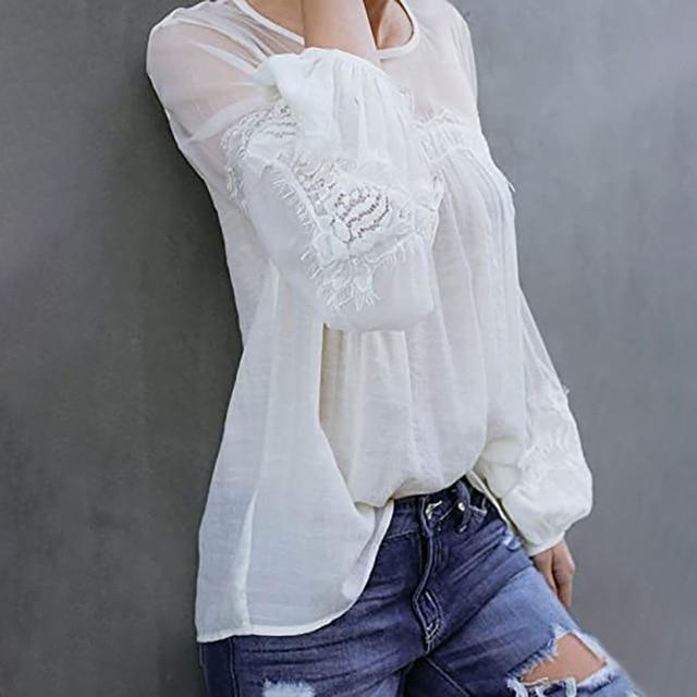 Women's shirts European and American new solid color lace