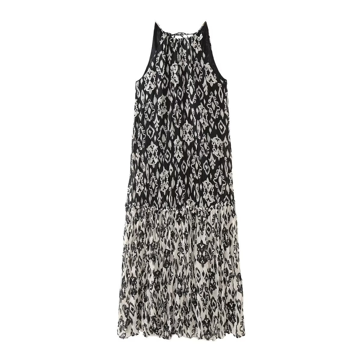 Women's Printing Color Contrast Halter Dress