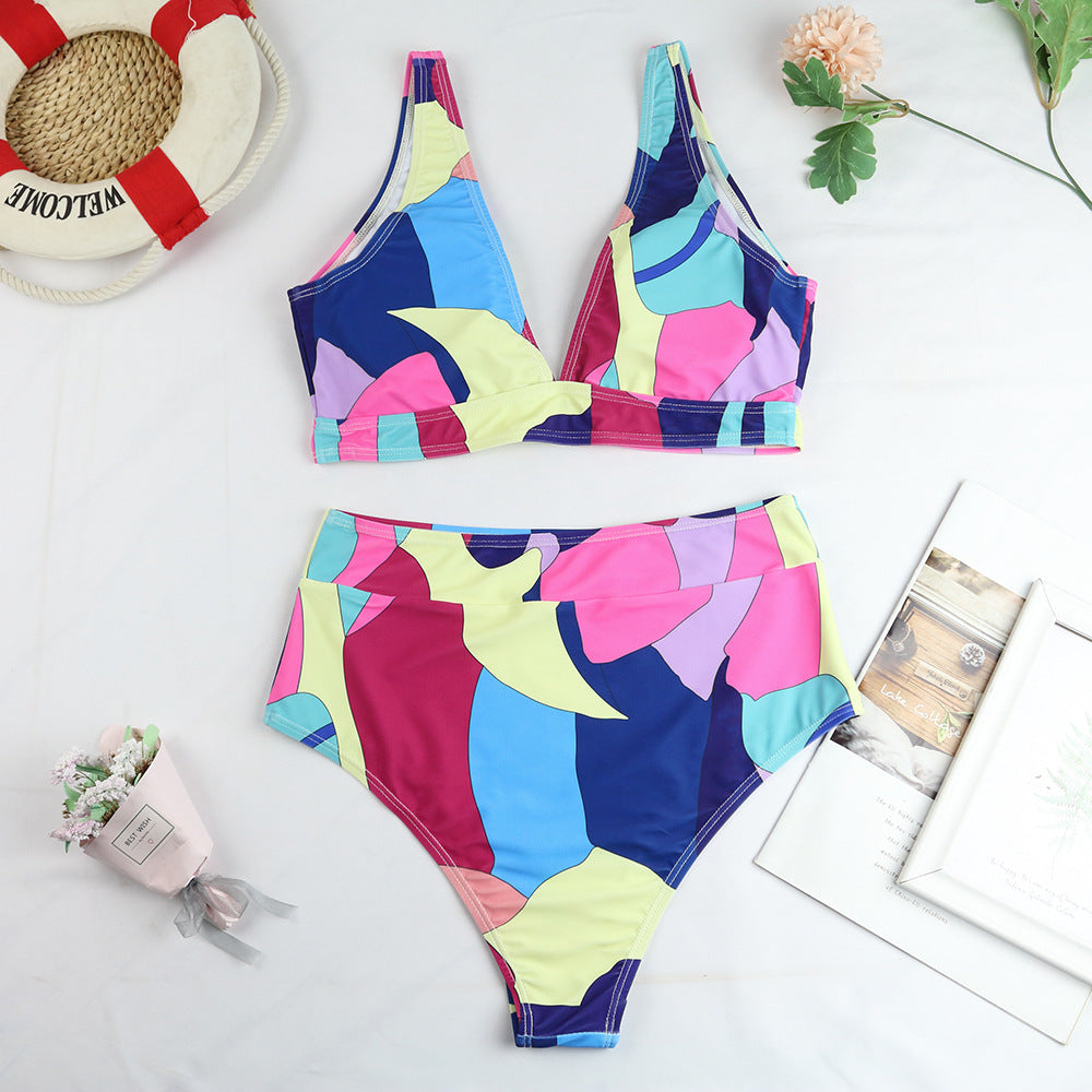 Split Swimsuit Women Geometric Pattern Printing