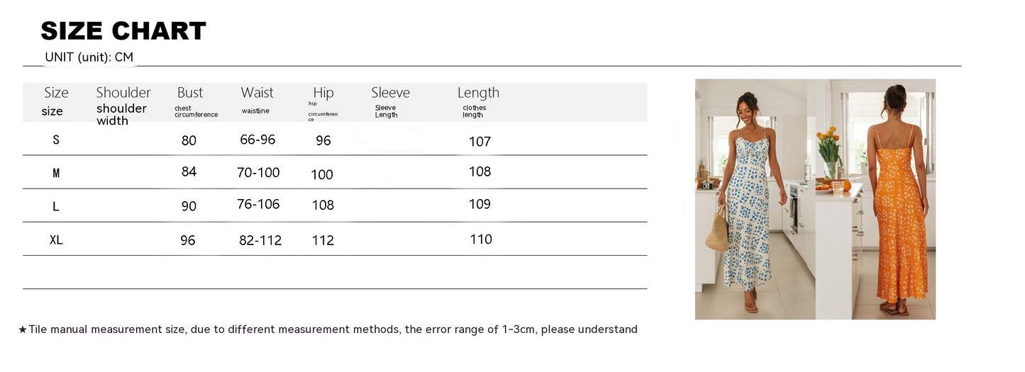 Women's Slim-fit V-neck Brace Printed Backless Long Dress