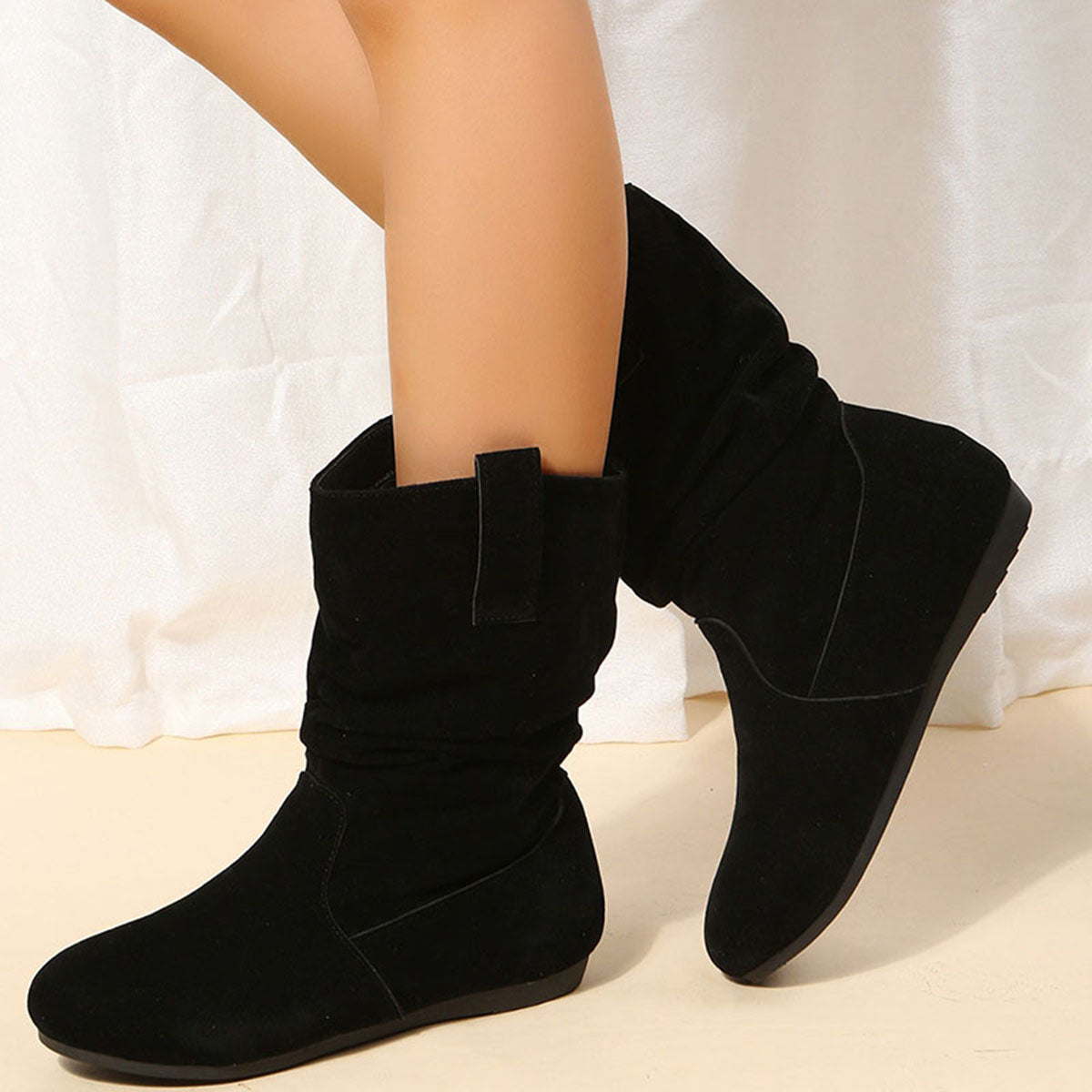 Large Size Flat Bottom Women Buskin Suede Stitching Women Round-toe Boots