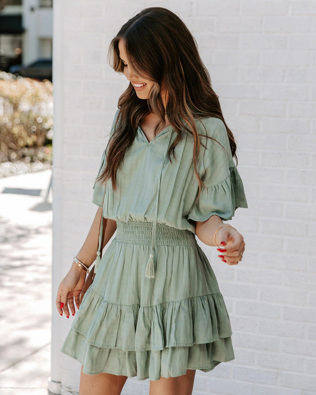 European And American Ruffled Solid Color Dress