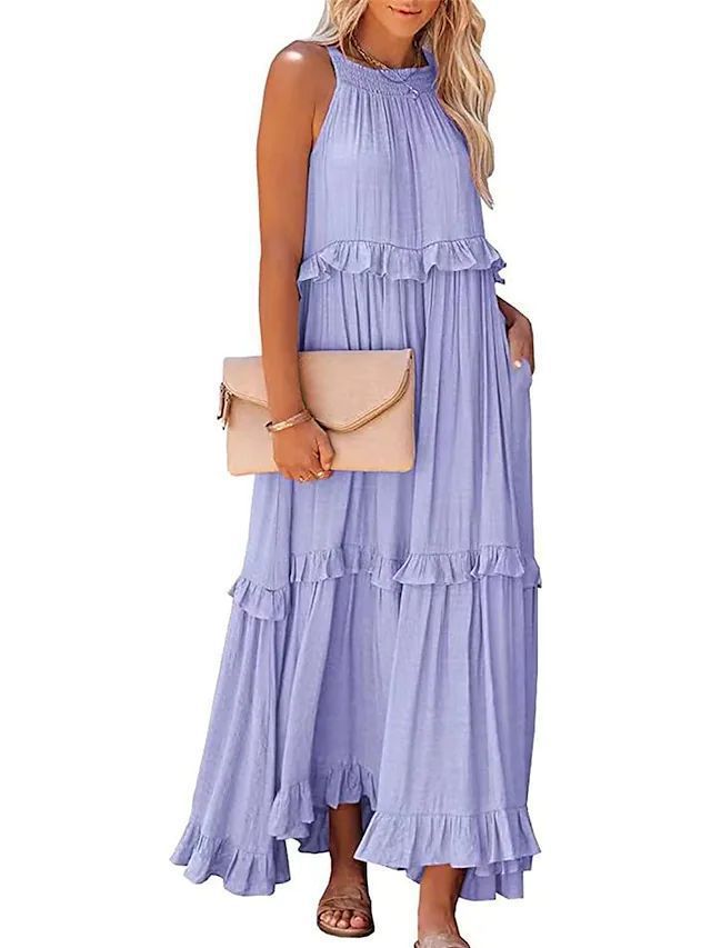 New Holiday Ruffled Long Dress Women