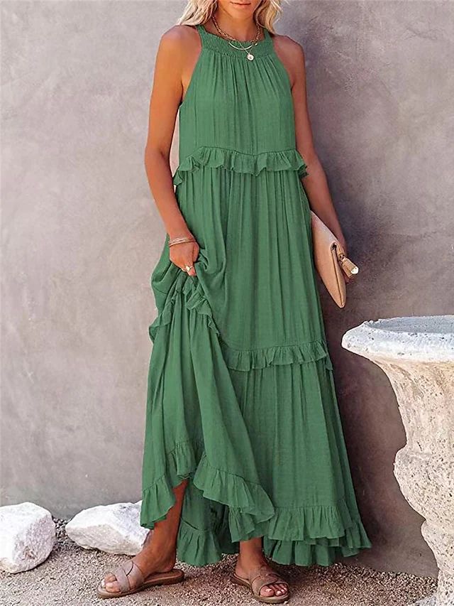 New Holiday Ruffled Long Dress Women