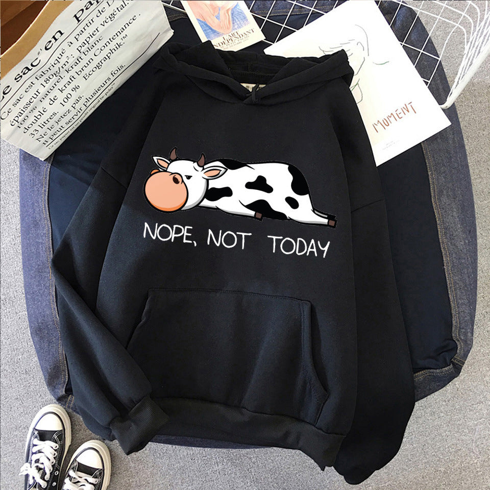 Hooded Sweater Cute Cow Cartoon Print Casual Sports Hoodie