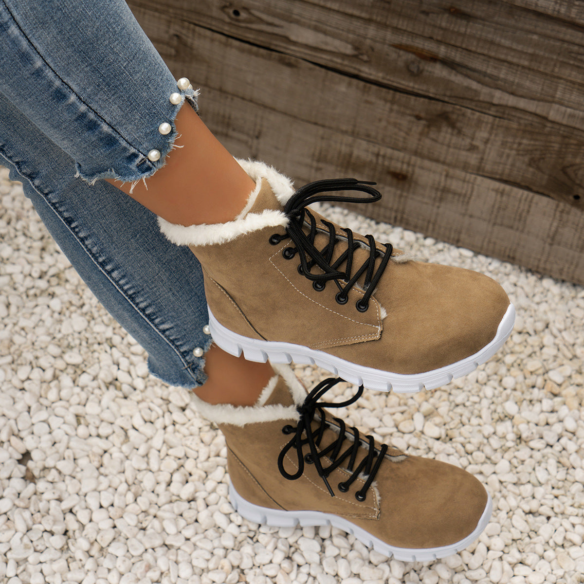 Lace-up Flats Plush Shoes Fashion Women's Boots