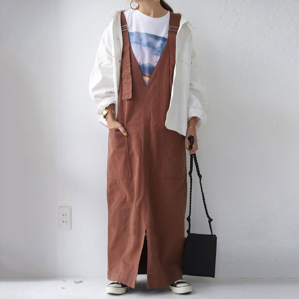 Japanese Spring And Autumn Idle Style High Waist Super Loose Wide Leg One-piece Suspender Skirt