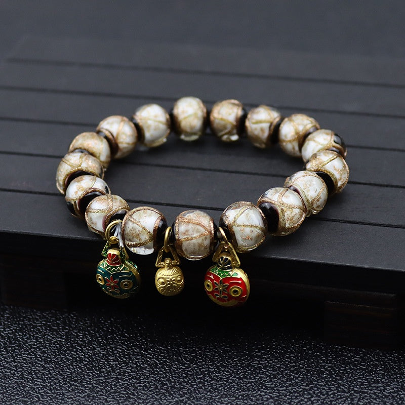 Fragrant Gray Colored Glaze Bracelet Colorful Multi-treasure Swallowing Beast Gold Silk Glass Bead