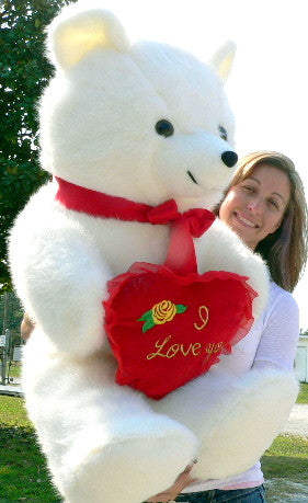 American Made Giant White Teddy Bear Holding I Love You Heart Pillow