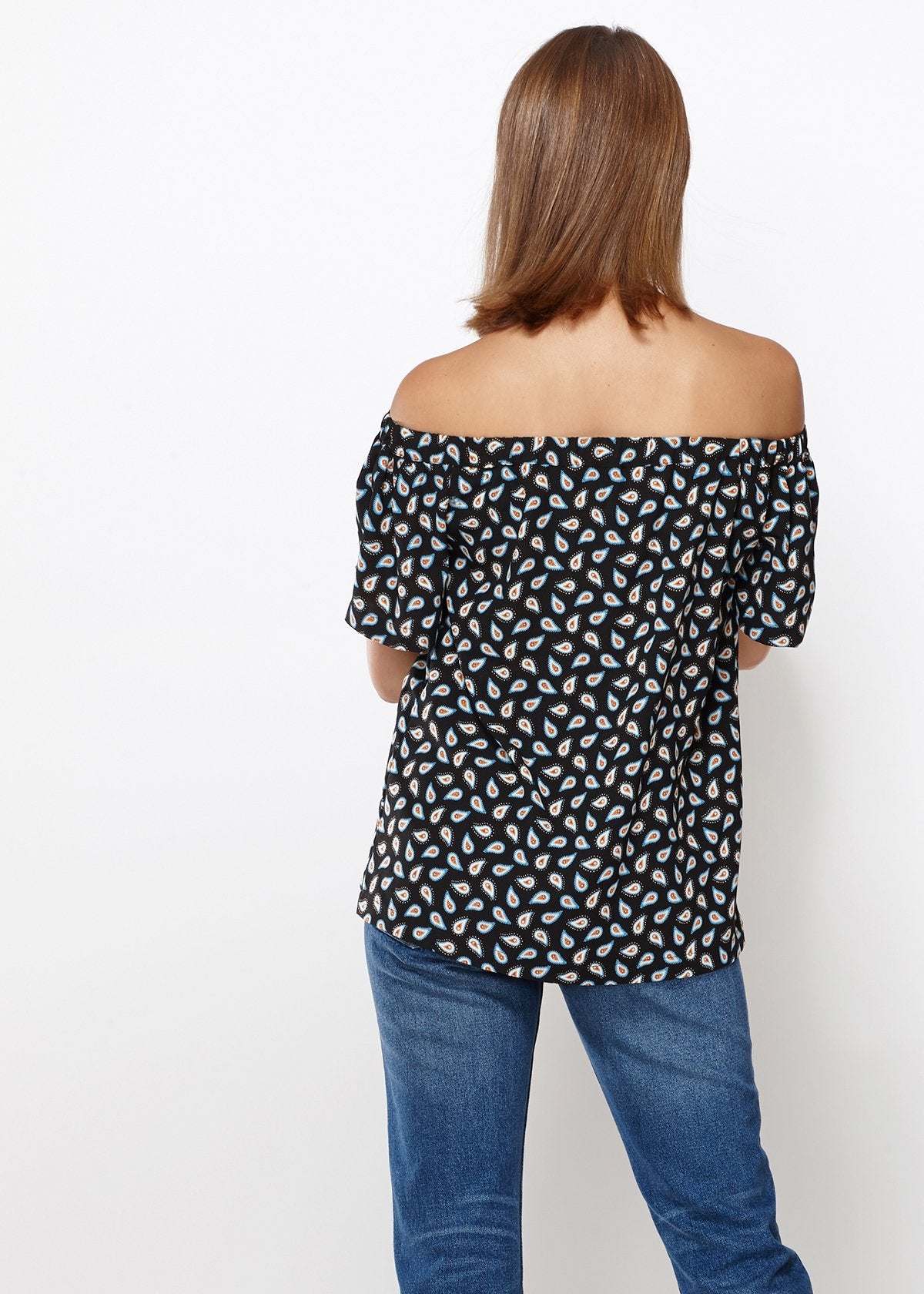 Women's Off Shoulder Top In Black Blue Avocado