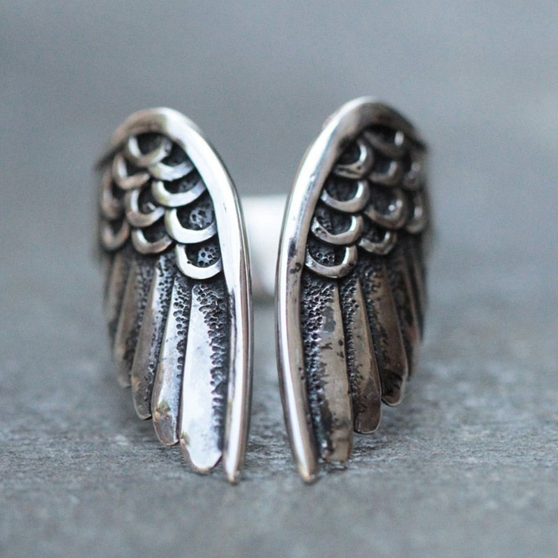 Angel wings ring black angel wings