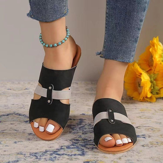 New Fish Mouth Sandals With Belt Buckle Design Summer Beach Shoes For Women Fashion Casual Low Heel Flat Slides Slippers