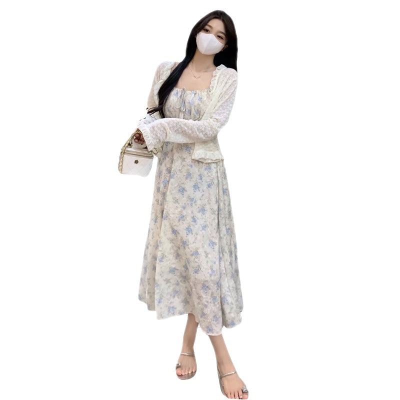 Design Sense Vacation Style Jacquard Fabric Waist Slimming Floral Dress Sun Protection Shirt