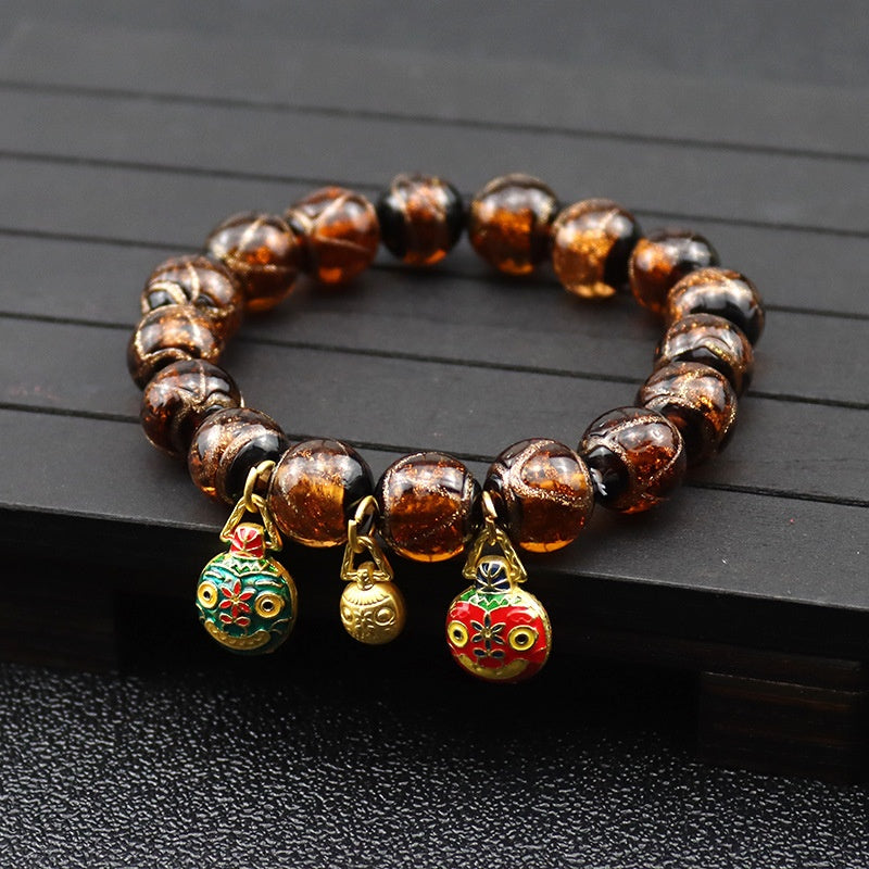 Fragrant Gray Colored Glaze Bracelet Colorful Multi-treasure Swallowing Beast Gold Silk Glass Bead