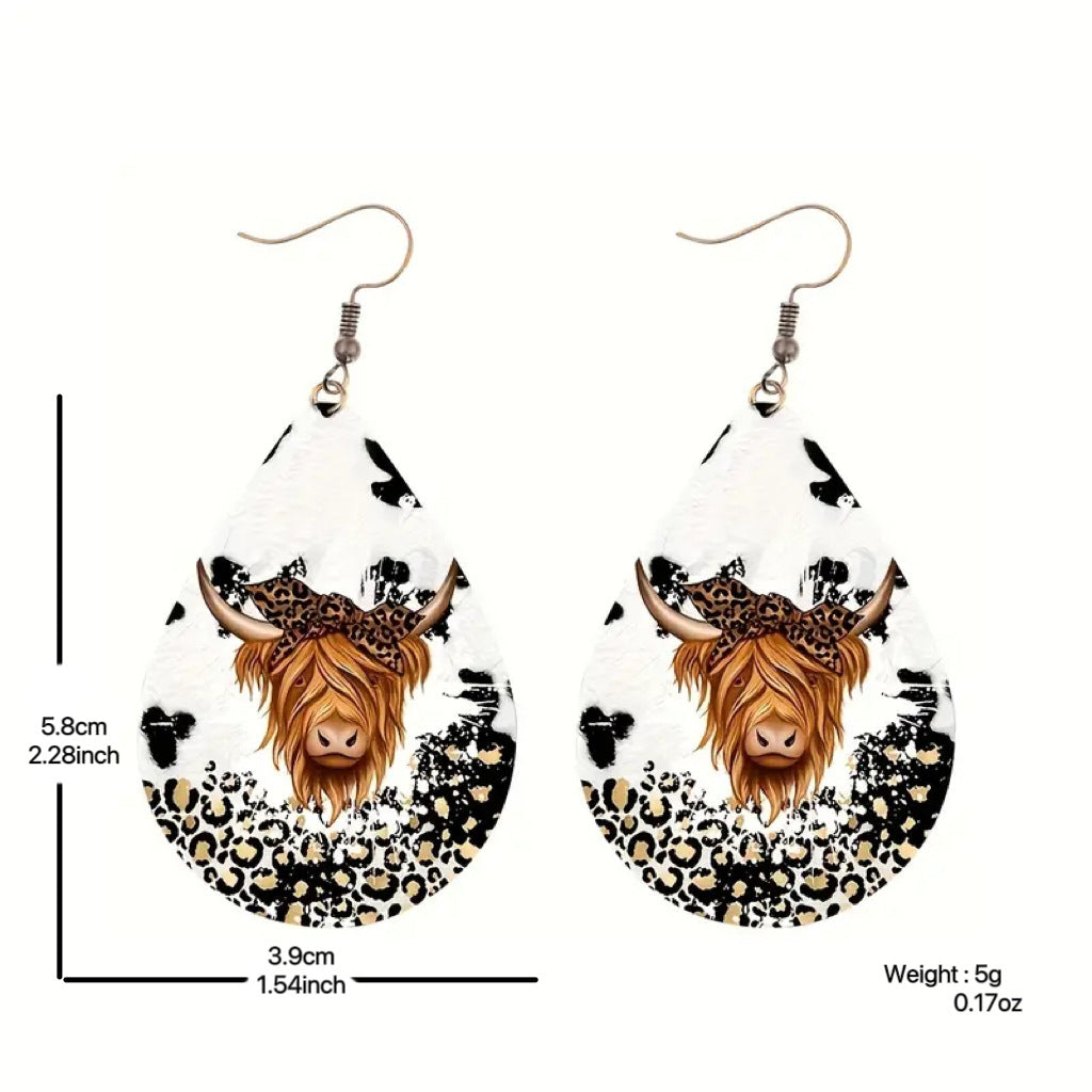 Personalized Western Style Leopard Print Contrast Color Leather Earrings Wild Cow Print