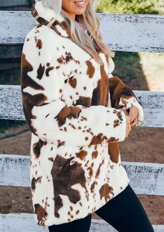 Cow Print Pullover Sweater Warm Jacket Women