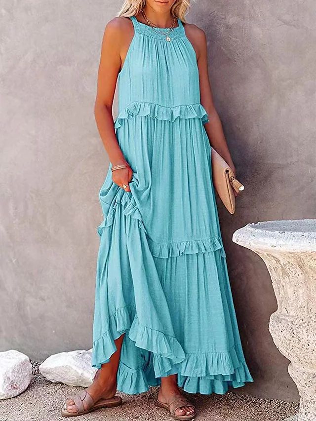 New Holiday Ruffled Long Dress Women