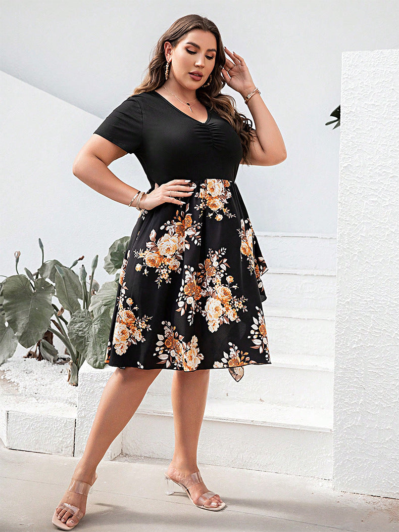 Off-shoulder Split Waist Fitted Floral Dress