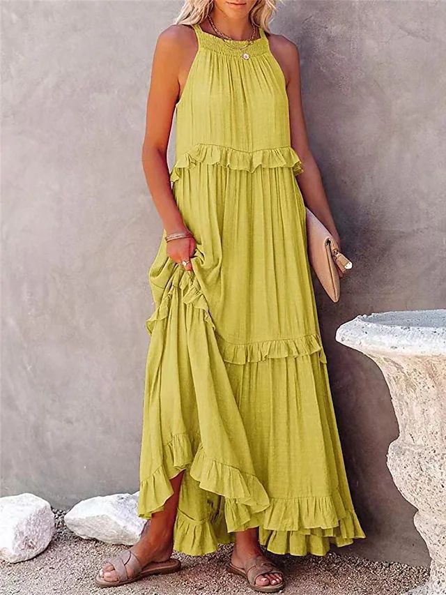 New Holiday Ruffled Long Dress Women