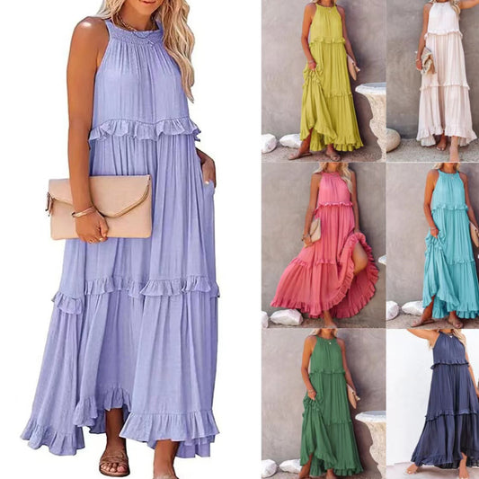 New Holiday Ruffled Long Dress Women