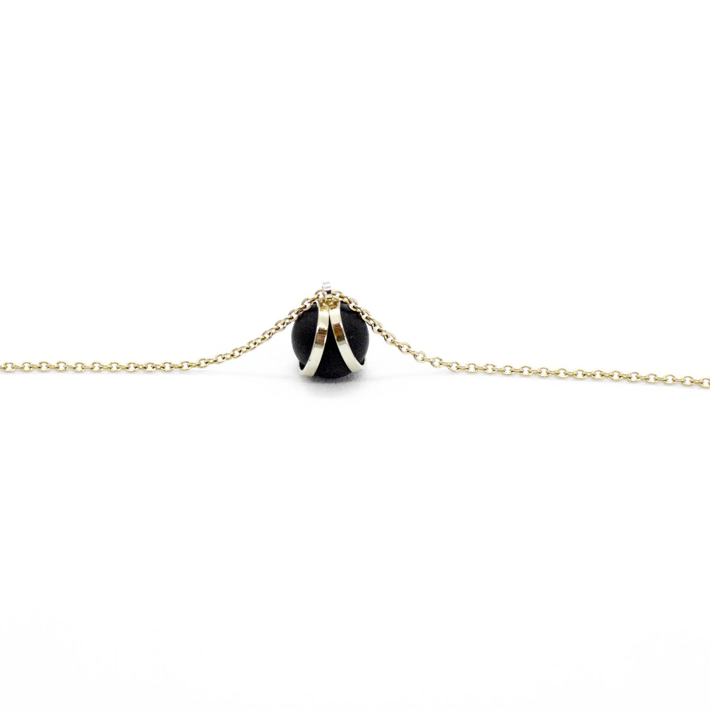 Gold Necklace - Black Ball Charm