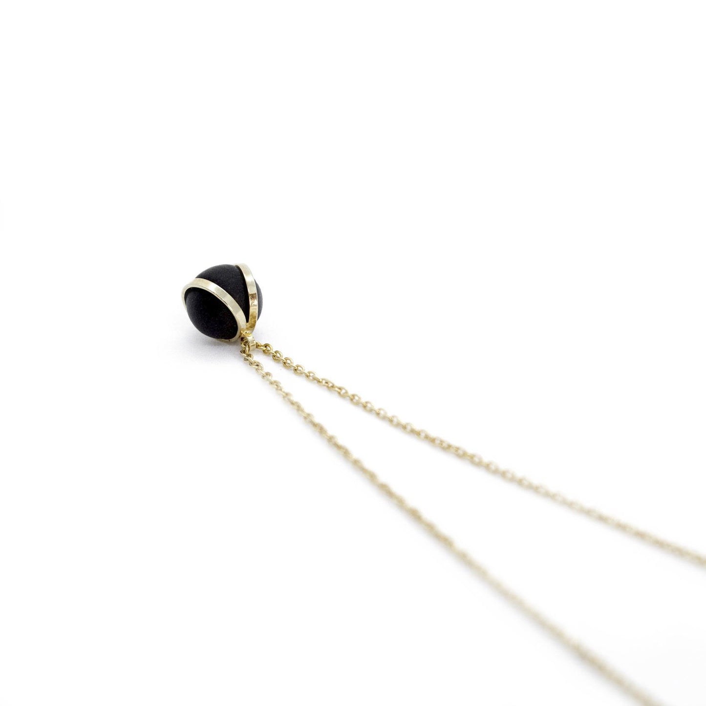 Gold Necklace - Black Ball Charm