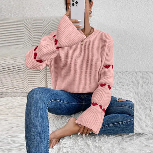 Flare Long Sleeve Sweater Knit Heart Loose Tops Pullover