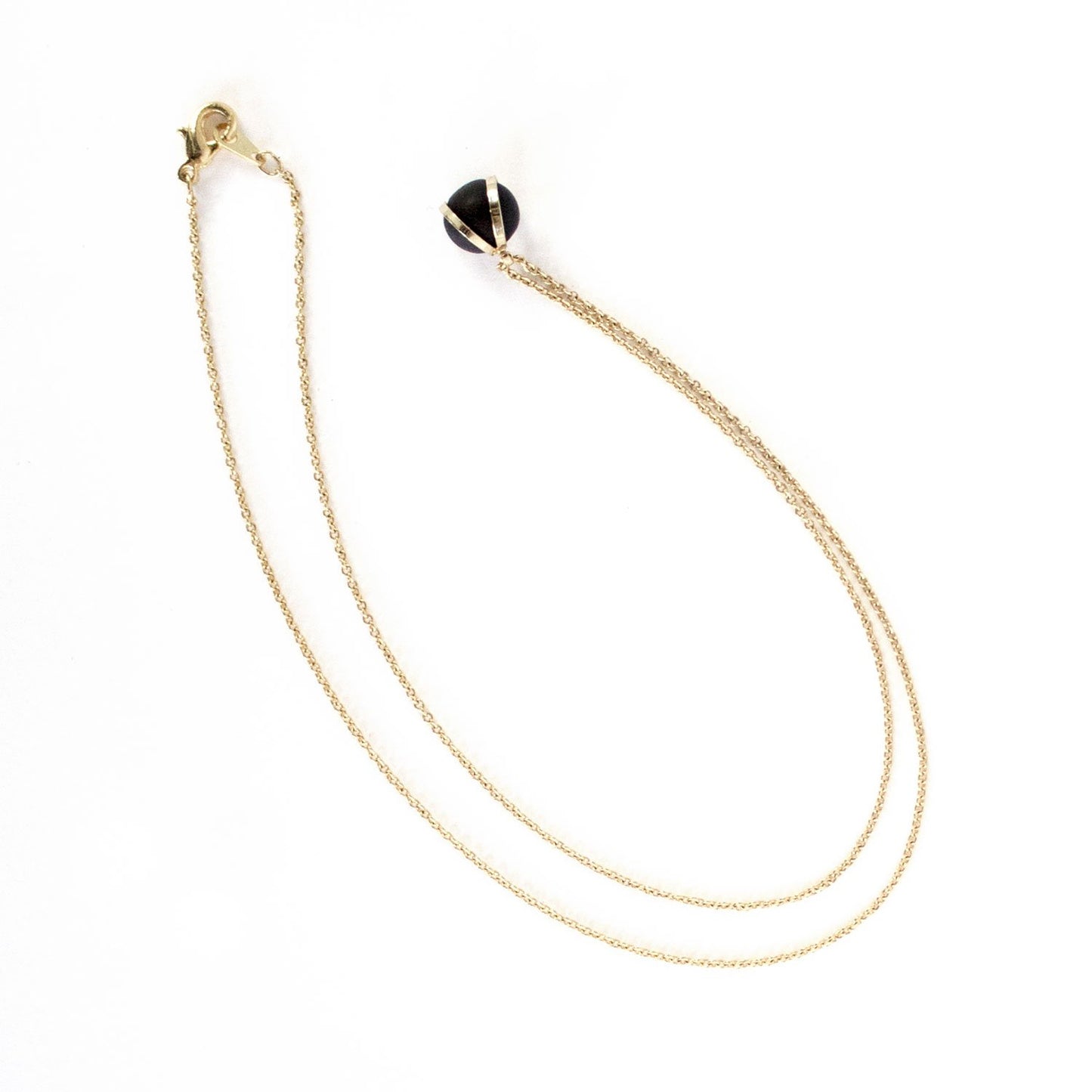 Gold Necklace - Black Ball Charm