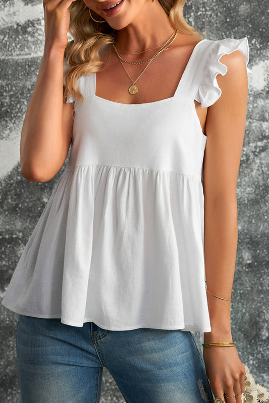 Cute White Flutter Shoulder Babydoll Top