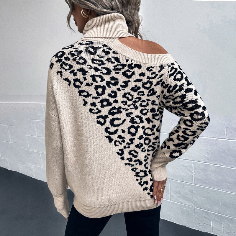 Lapel Leopard Print Sweater