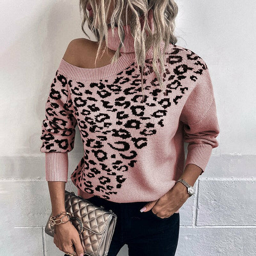 Lapel Leopard Print Sweater