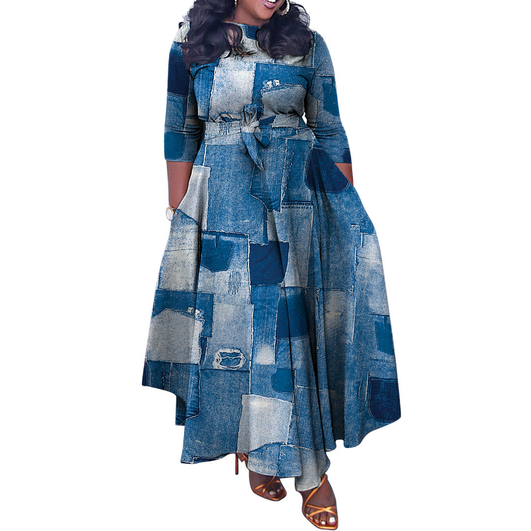 Fashion Elegant Tied African Plus Size Long Dress