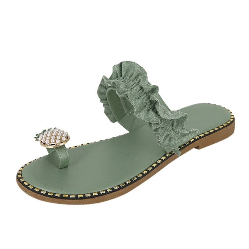 Pineapple Pearl Womens Slippers Flat Toe Casual Beach Slides