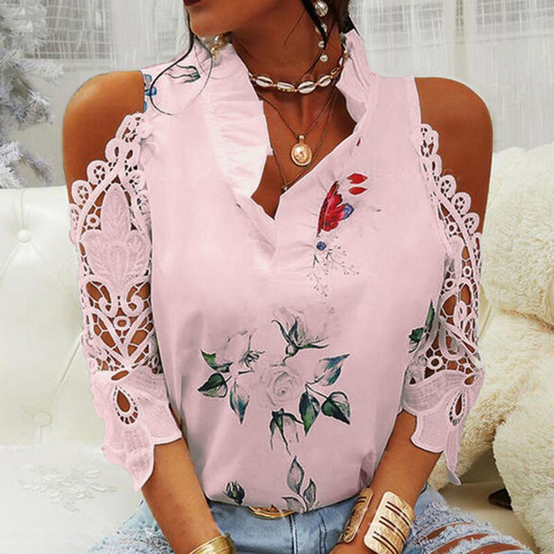 Sexy Hollow Out Printed Women Blouse