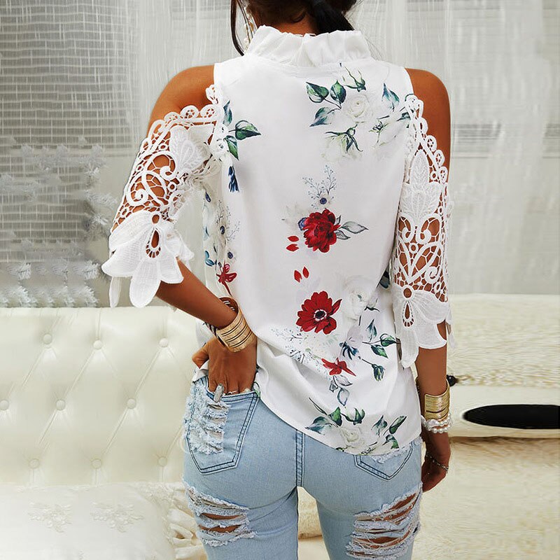 Sexy Hollow Out Printed Women Blouse