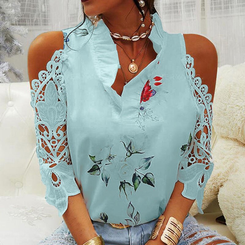 Sexy Hollow Out Printed Women Blouse