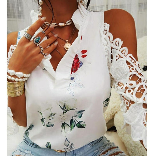 Sexy Hollow Out Printed Women Blouse