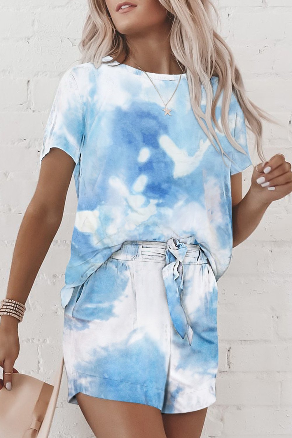 Sky Blue Tie Dye Short Lounge Set