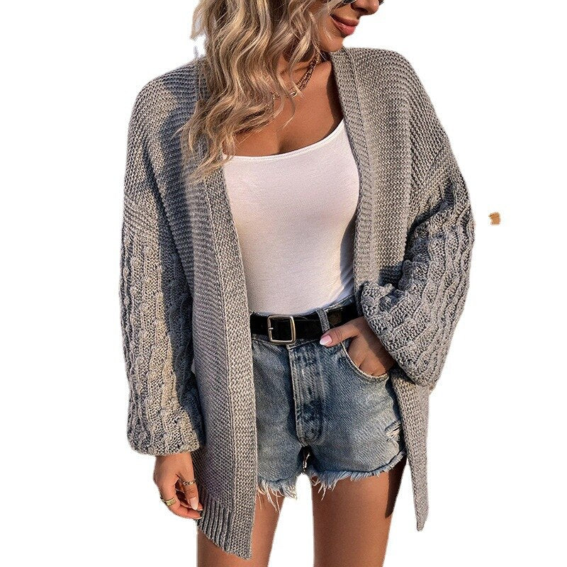 Loose Knitted Cardigans Long Lantern Sleeve Solid Oversized Knitwear