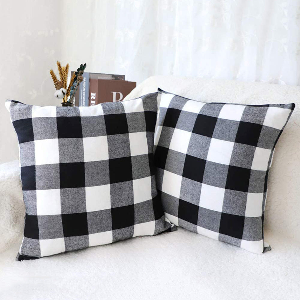 Woven Polyester Cotton Plaid Pillowcase With Pillow Core