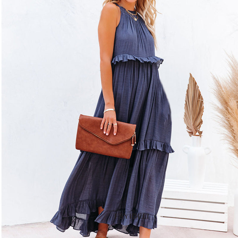 New Holiday Ruffled Long Dress Women