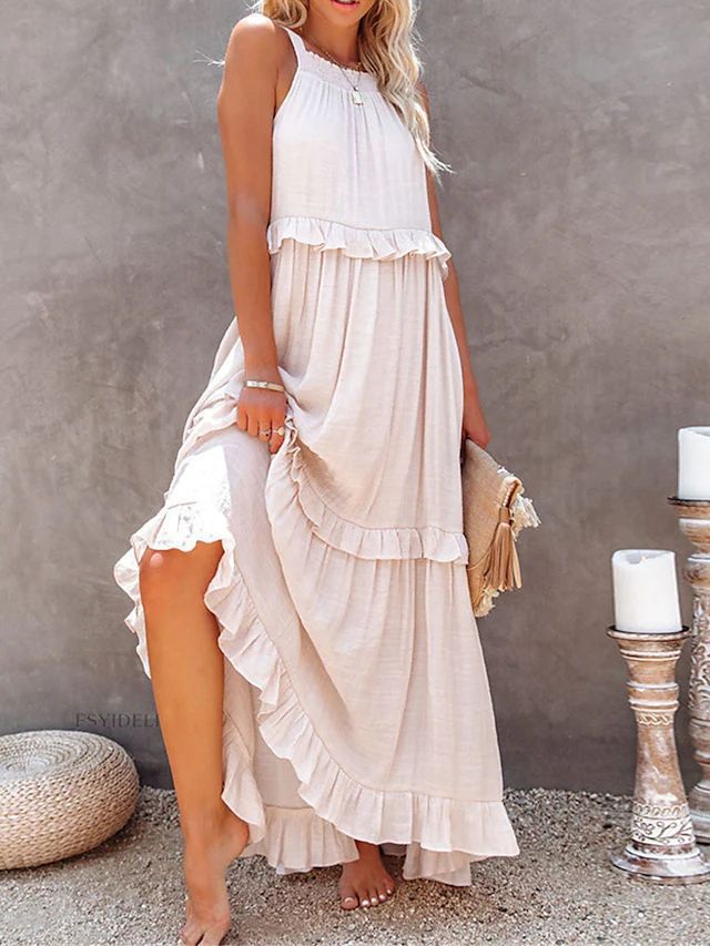 New Holiday Ruffled Long Dress Women