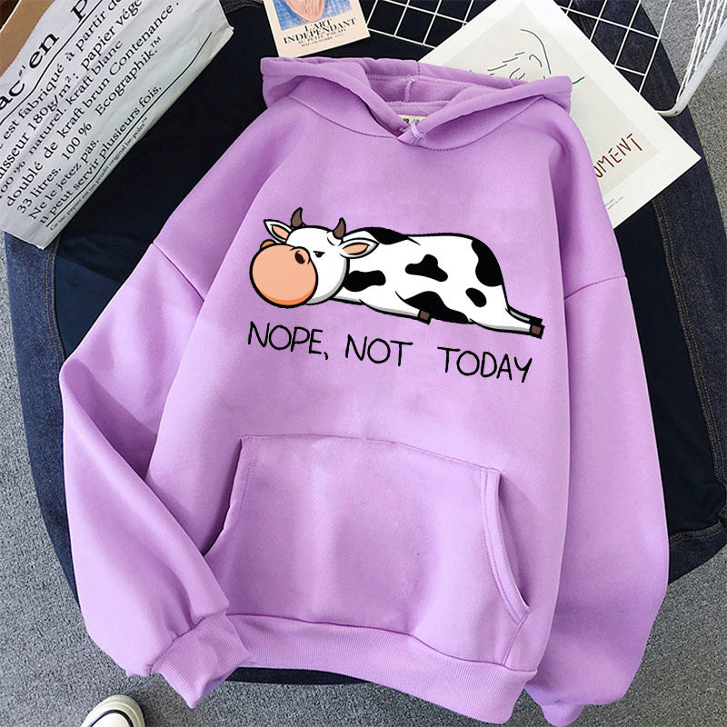 Hooded Sweater Cute Cow Cartoon Print Casual Sports Hoodie