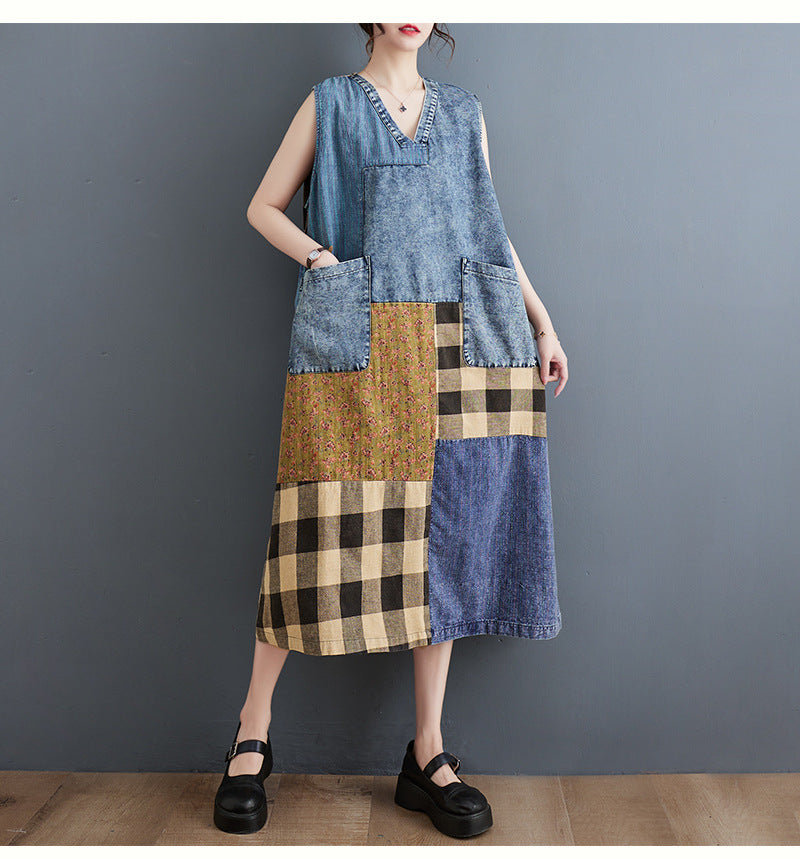 Women's Summer Loose Retro Art Denim Fashion Camisole Dress