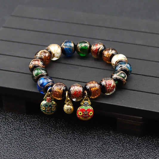 Fragrant Gray Colored Glaze Bracelet Colorful Multi-treasure Swallowing Beast Gold Silk Glass Bead