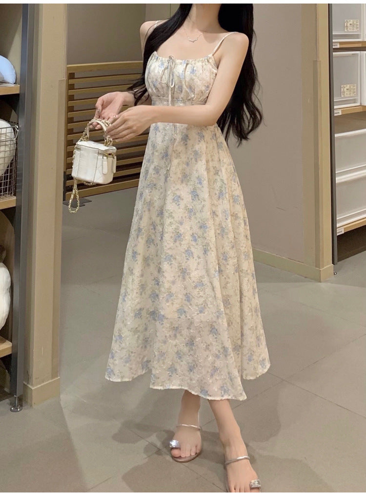 Design Sense Vacation Style Jacquard Fabric Waist Slimming Floral Dress Sun Protection Shirt