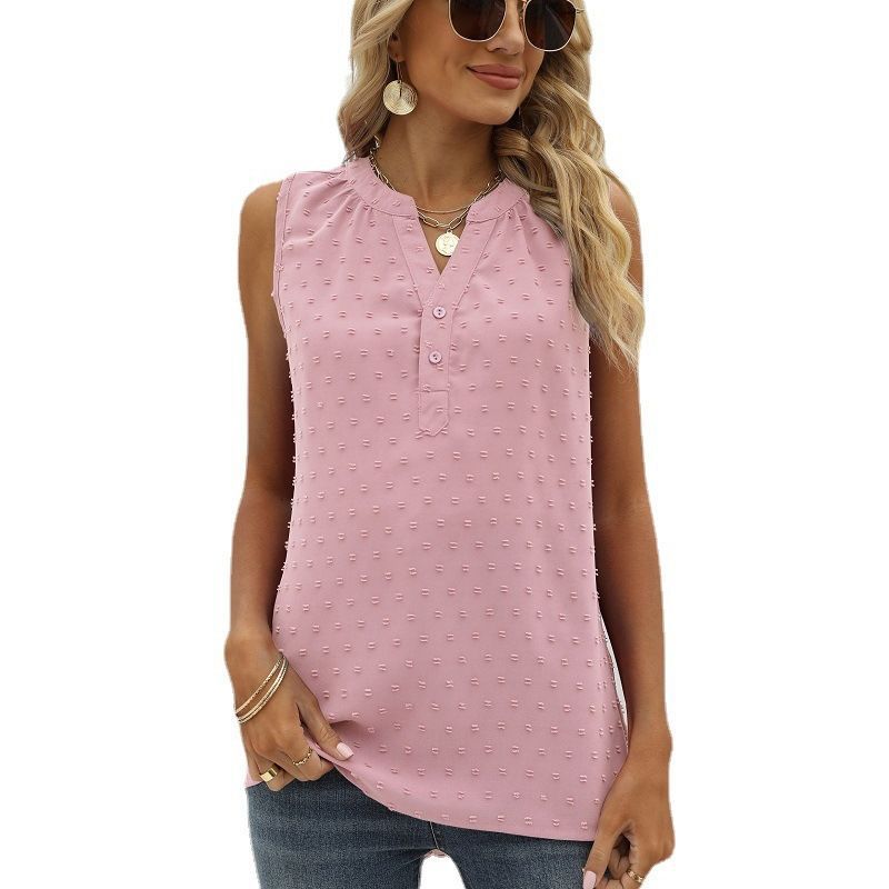 New Solid Color Chiffon Shirt Loose V-neck Jacquard Sleeveless Casual Vest