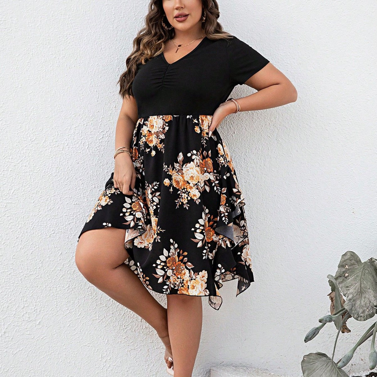 Off-shoulder Split Waist Fitted Floral Dress